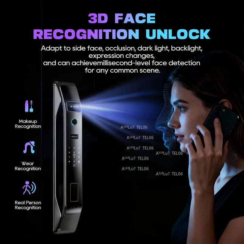 Smart Fingerprint Door Lock with Face Recognition Video Intercom Tuya APP Control Security Home