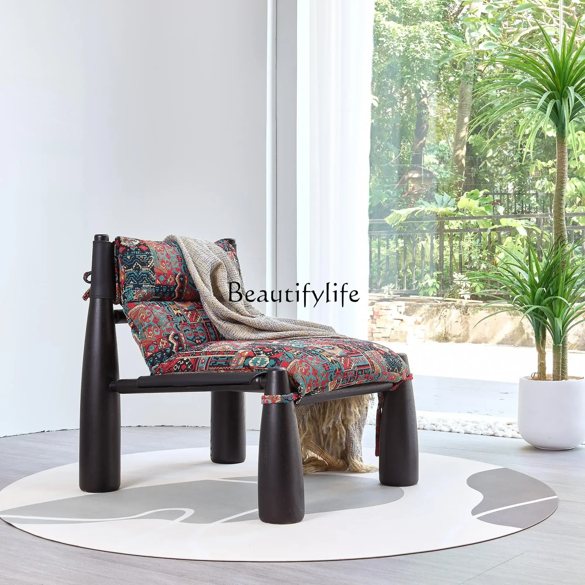 

Creative retro single leisure chair ash wood solid wood frame single sofa chair