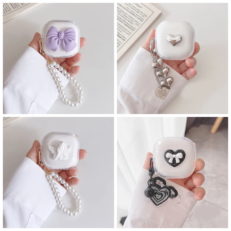 For QCY T13 ANC Case Cartoon Cat / Love Cute Earphone Case With Keychain Silicone TPU Cover For Qcy T13 Cover Hearphone Box