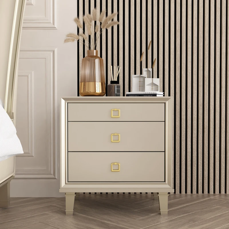 

American style light luxury solid wood bedside table, fully furnished small bedroom three drawer cabinet,