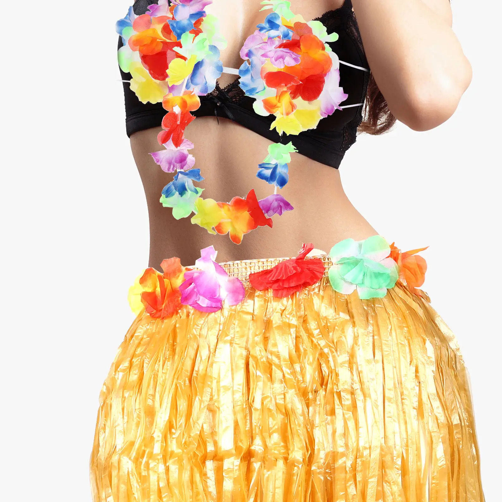 1Set Hawaiian Grass Skirt Luau Party Dress Bikini Top Garland Bracelets Tropical Beach Hula Skirts for Women Grass Skirt