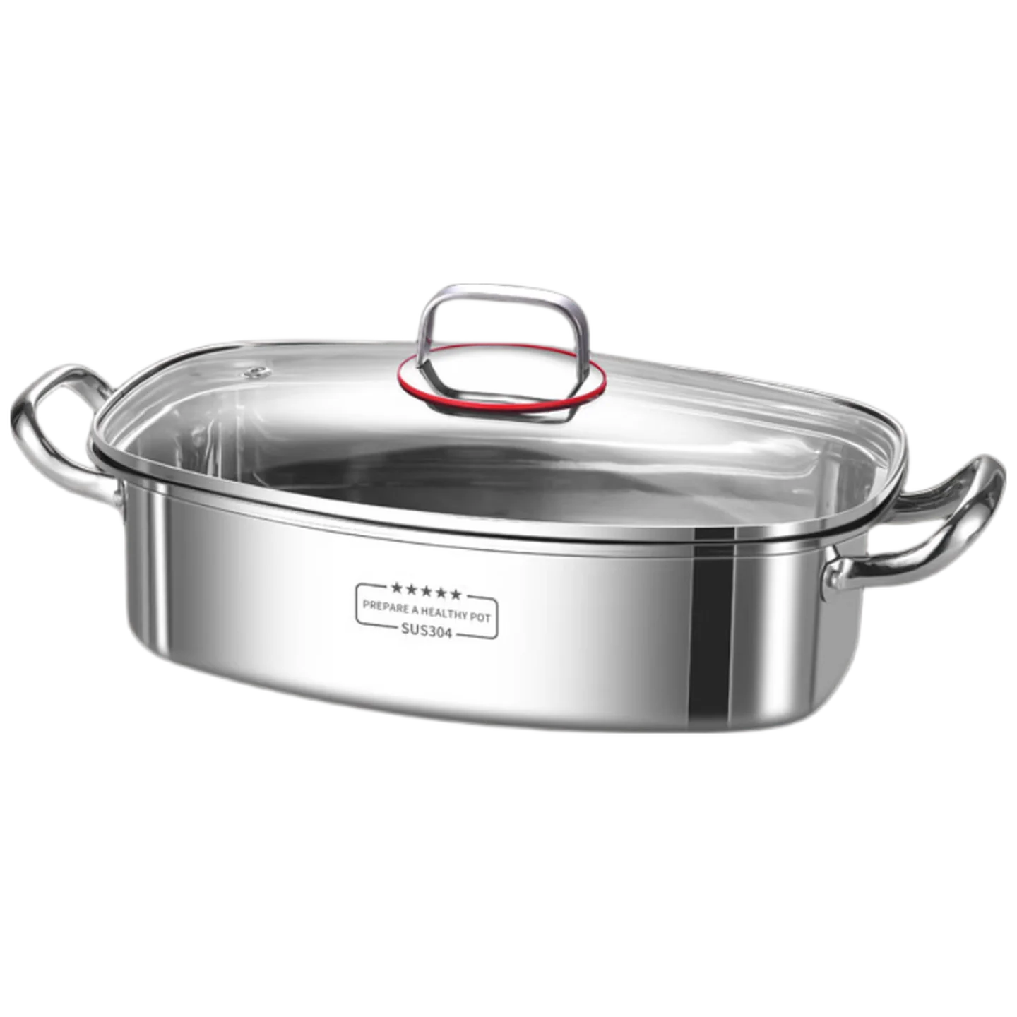 304 Stainless Steel Fish Steamer Pot Large Capacity Rectangular Cooking Pan with Steam Rack Glass Lid for Home Kitchen 찜솥 view 2