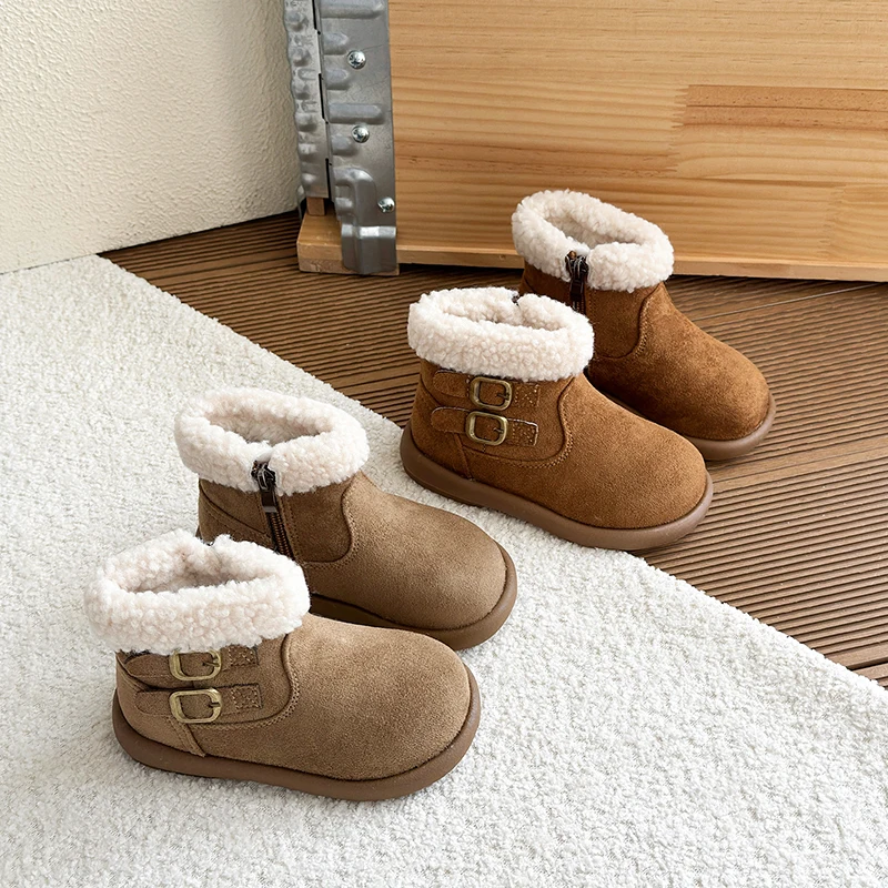 

Autumn Winter Baby Boys Girls Snow Boots Outdoor Children Casual Shoes Non-slip Soft Sole Warm Plush Kids Boots Size 23-36