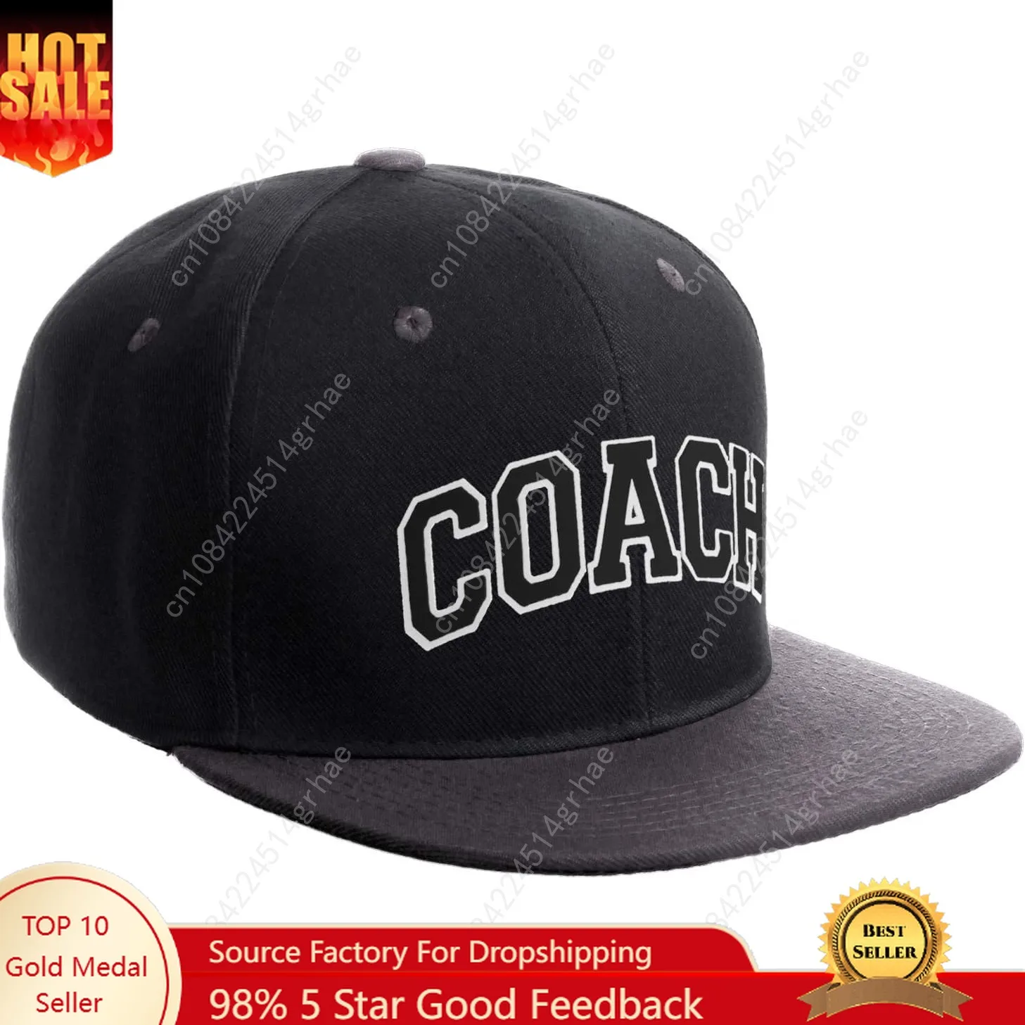 

Original Team Coach Snapback Hat Classic Layered Arched Letters Flat Bill Cap