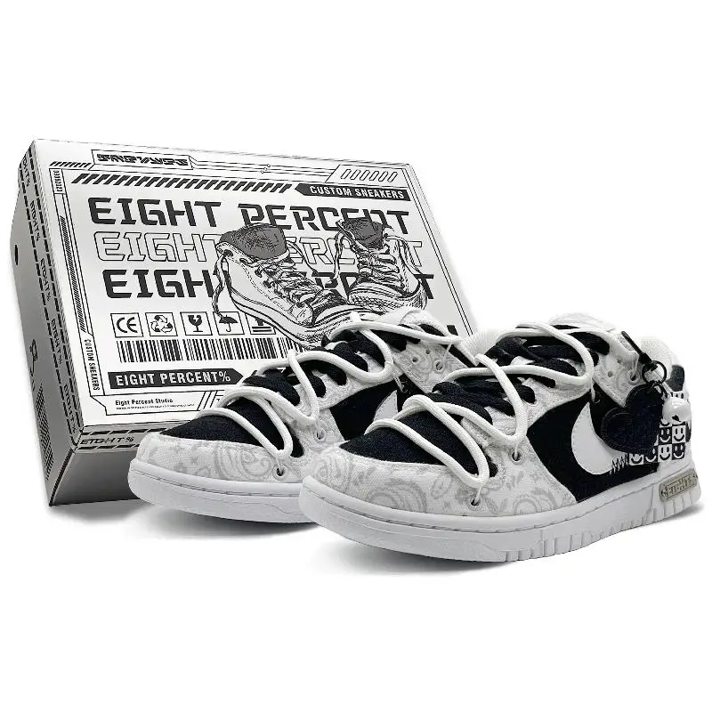 

[На заказ Uncle SBOX с усами] Женские низкие туфли для скейтборда Nike Dunk, черные/белые