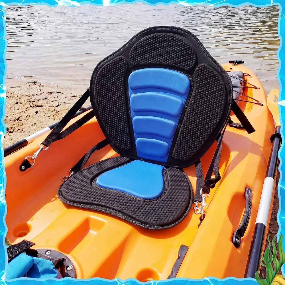 Asiento para kayak con bolsa de almacenamiento desmontable, asiento acolchado de EVA para practicar paddle surf, correas ajustables de alta resistencia, adaptable a canoas y botes de remo.