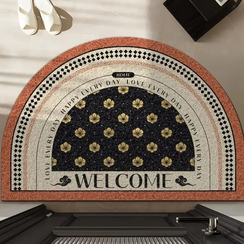 Light Luxury Semi-circular Door Entryway Mat Dirt-scraping Anti-slip Mats Kitchen Living Room Entrance Mat Home Decor