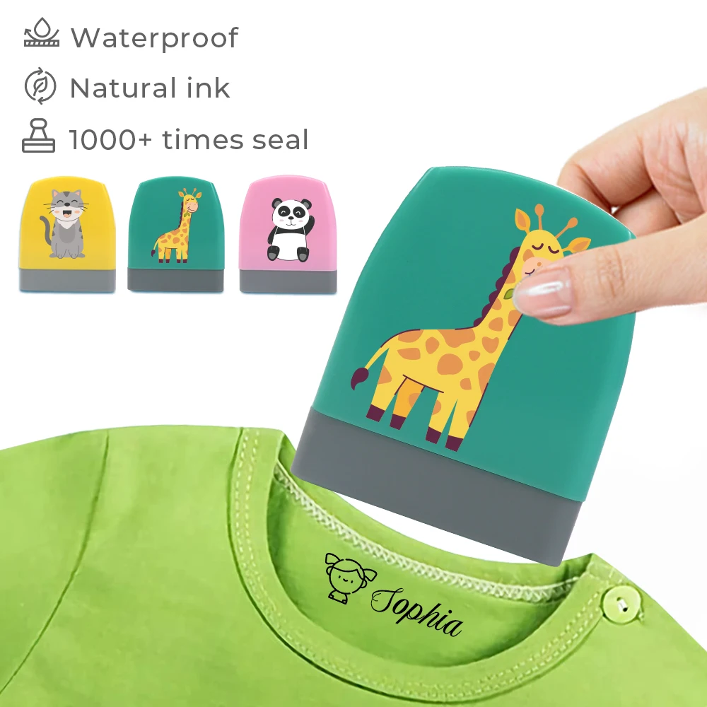 1pc Personalize Custom Name Giraffe Cat Panda Stamp For Students To Identify Personal Daily Necessities Such As Clothes Socks