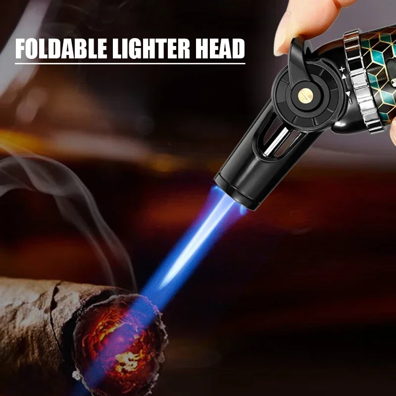 2027 New JOBON Foldable Blue Flame Gun Butane Inflatable Lighter, Safety Lock Design Flame Adjustment Multi Purpose Use