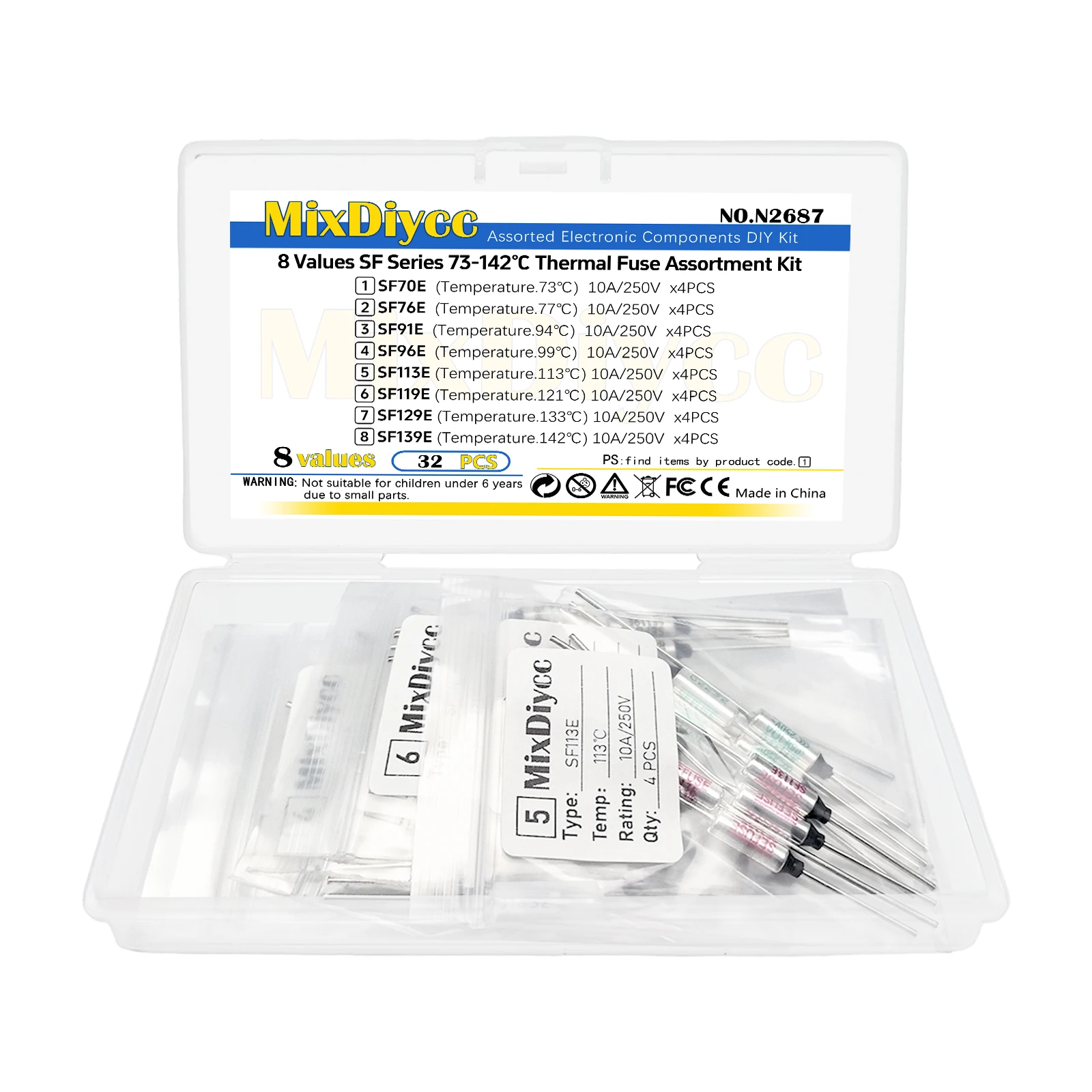 8 Values SF Thermal Fuse Kit SF70E SF76E SF91E SF96E SF113E SF119E SF129E SF139E Temperature Total 32 Pcs