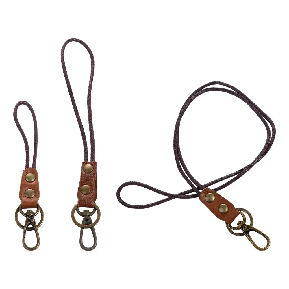 Genuine Leather ID Card Holder Cowhide Badge Holder Work Card Holder Phone Neck Strap Leather Lanyard Wrist Neck Lanyard