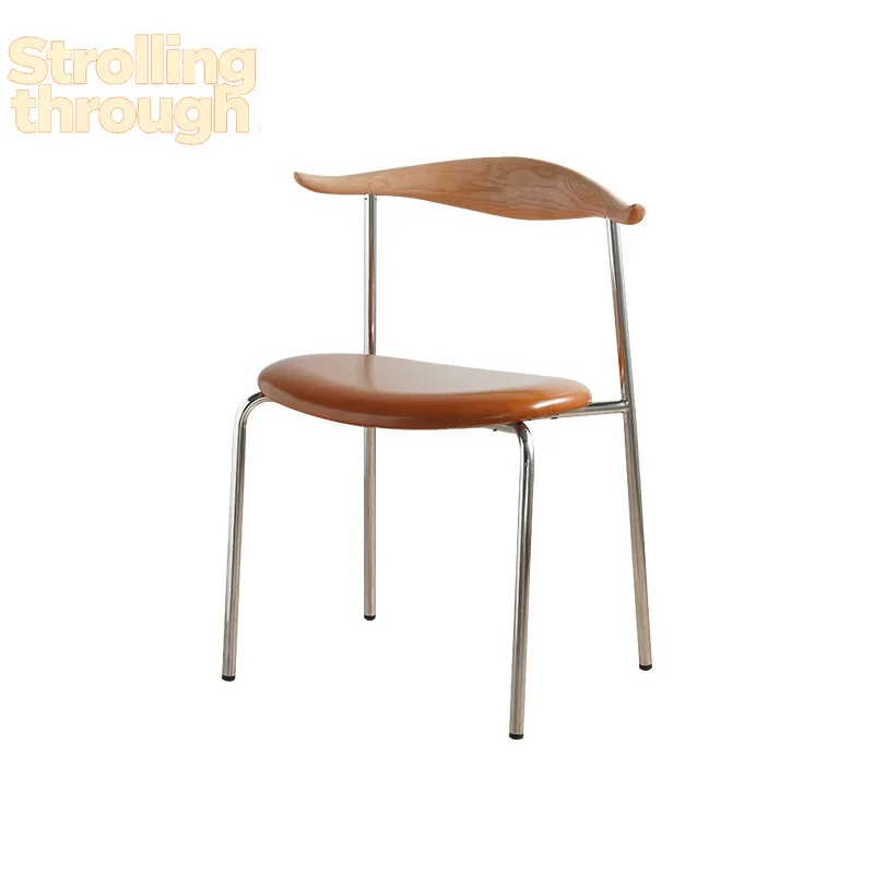 

Household medieval dining chair light luxury dressing wrought iron horn dining table and chairs French stool creative backrest