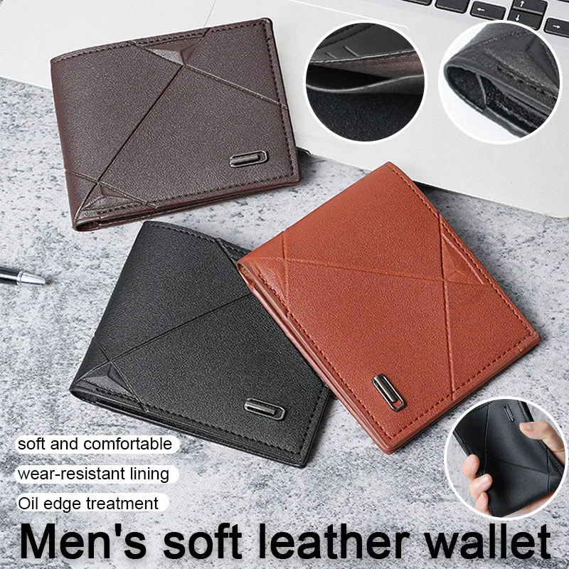 Męski portfel trzyczęściowy, cienki, krótki, z miękkiej skóry, z klipsem, z wieloma przegródkami na karty, modny nowy styl, prosty i casualowy portfel.