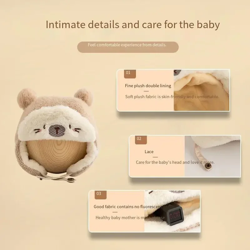 Bonnet de protection des oreilles pour bébé fille, chapeau Leifeng chaud, bonnet animal de dessin animé mignon, vêtements de sauna en peluche pour