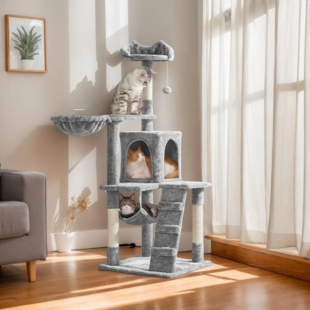 

Cat Tree Tower Kitten Condo Scratching Post with Hammock Basket 54in