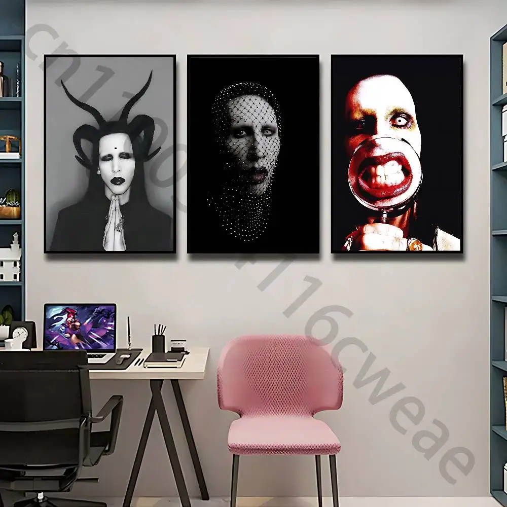 M-MarilynManson Poster Self-adhesive Art Waterproof Paper Sticker Coffee House Bar Room Wall Decor