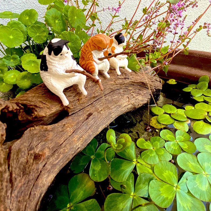 1pc Mini Aquarium Fishing Cat Ornament Small Cartoon Cat Statue Miniature Fishbowl Decor Aquarium Fish Tank Landscaping