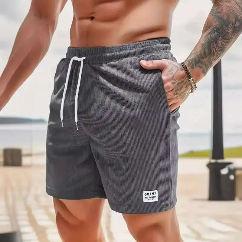 New Men's Pants Summer Lace 2024 Corduroy Color Solid Up Sports Minimalist Split Short Men's Shorts Casual Pants