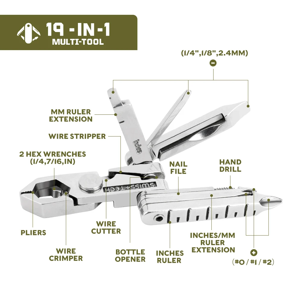 SWISS TECH 19 IN 1 Mini Folding Pliers Portable EDC Multifunctional Tool Pocket Screwdriver Bicycle Tool Kit Outdoor Hiking Gear