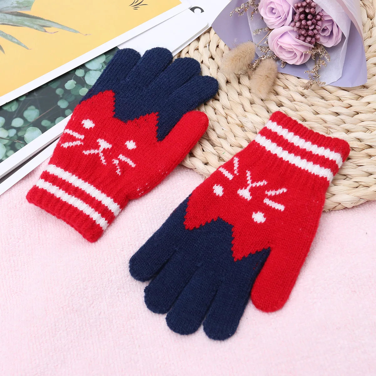 

Winter Gloves Girl Cold Girls' for Kids Child Mittens Knitted Wool Warm Ski Baby