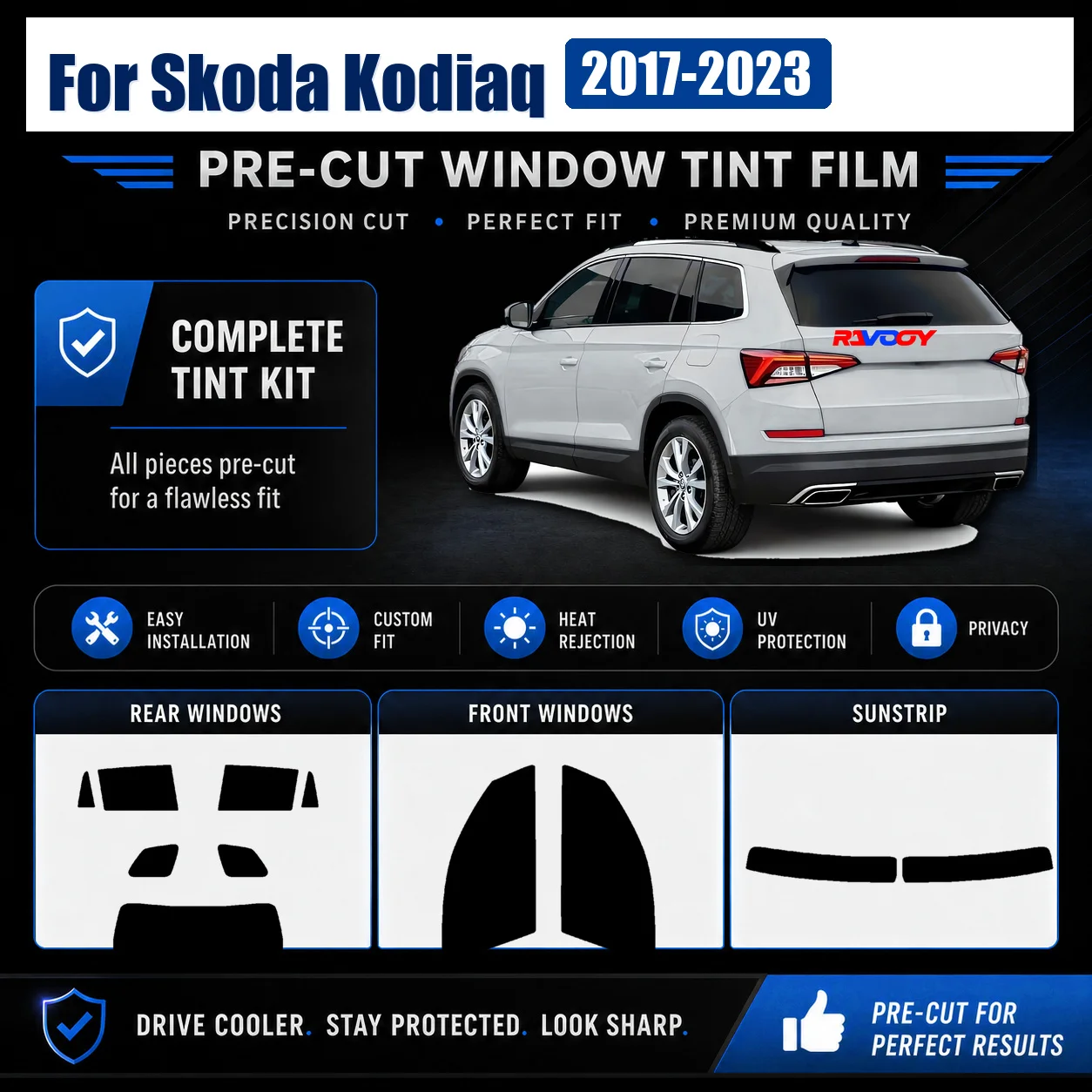 For Skoda Kodiaq 2017-2023 Privacy Tint Film Pro-Grade Complete Window Custom Cut Kit