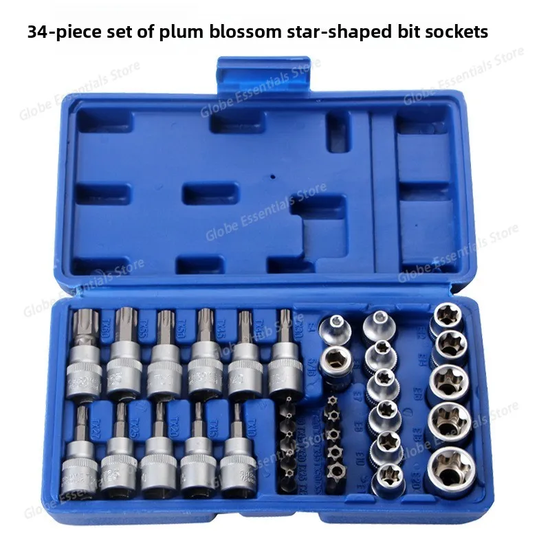 

34-Piece Torx Bit Socket Set with 3/8" Ratchet Wrench and 5/16" Hexagon Socket Driver