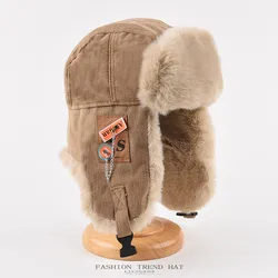 Homens e mulheres russo Ushanka chapéu de pele, chapéu bombardeiro, boné Earflap, preto, cinza, grosso, quente, masculino, fêmea, inverno, esqui, moda