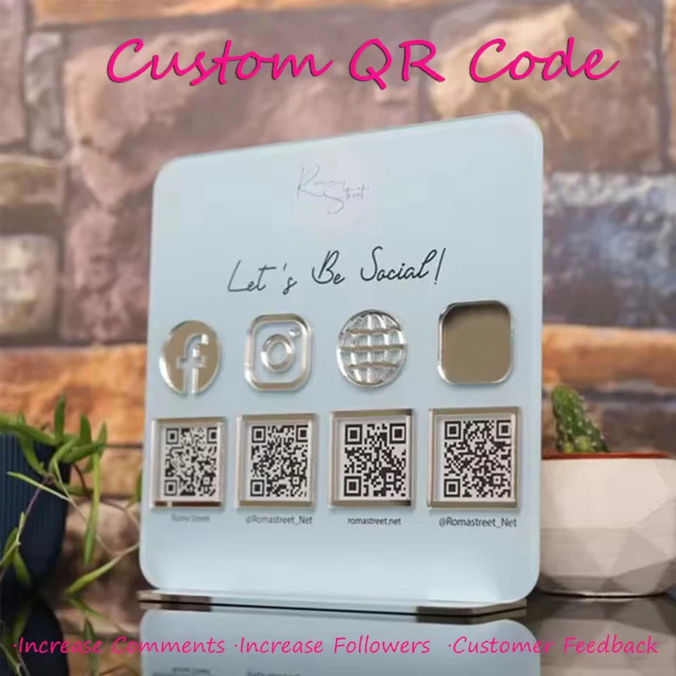 Personalized QR Code Acrylic Sign Stylish Custom Content Social Media Integration Payment Solutions Brand Logo Shop Display