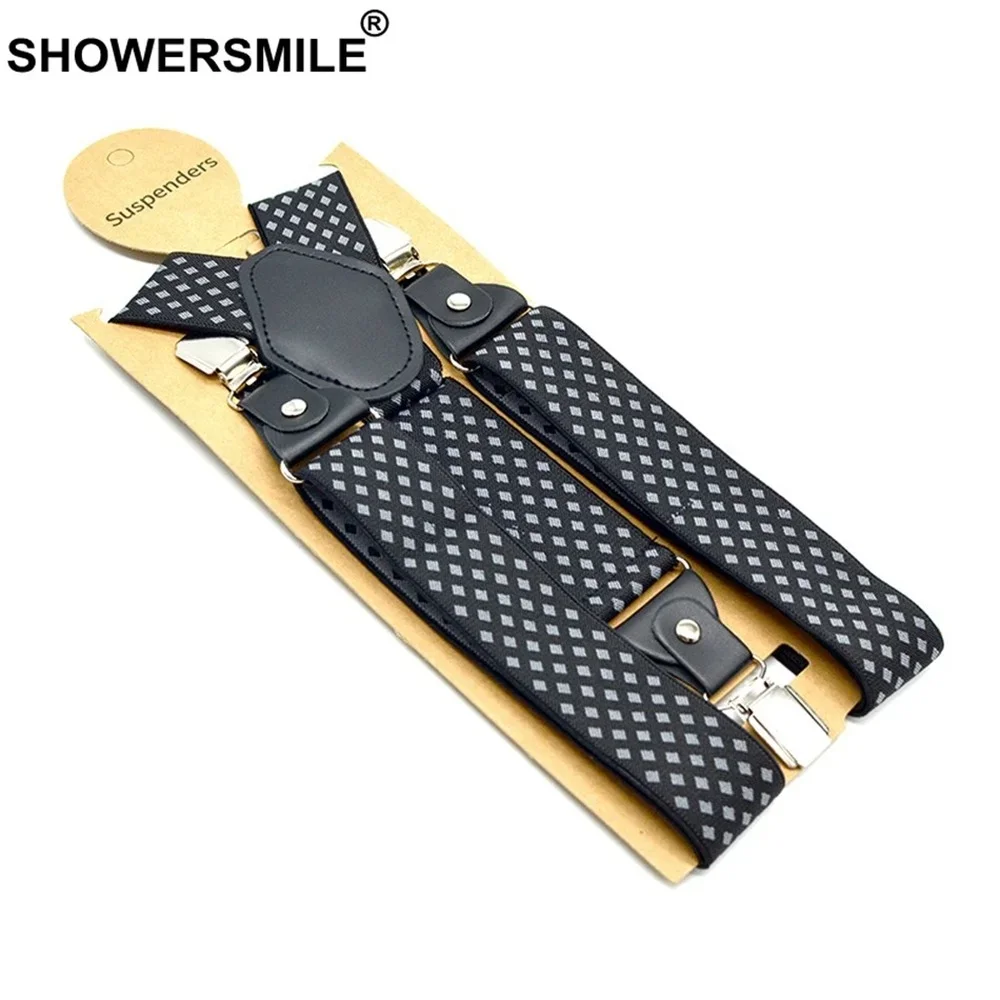 

SHOWERSMILE Men's Suspenders Black Trouser Belt Plaid Suspenders Vintage Men Braces Suspender Elastic Clips Pants Strap 120cm