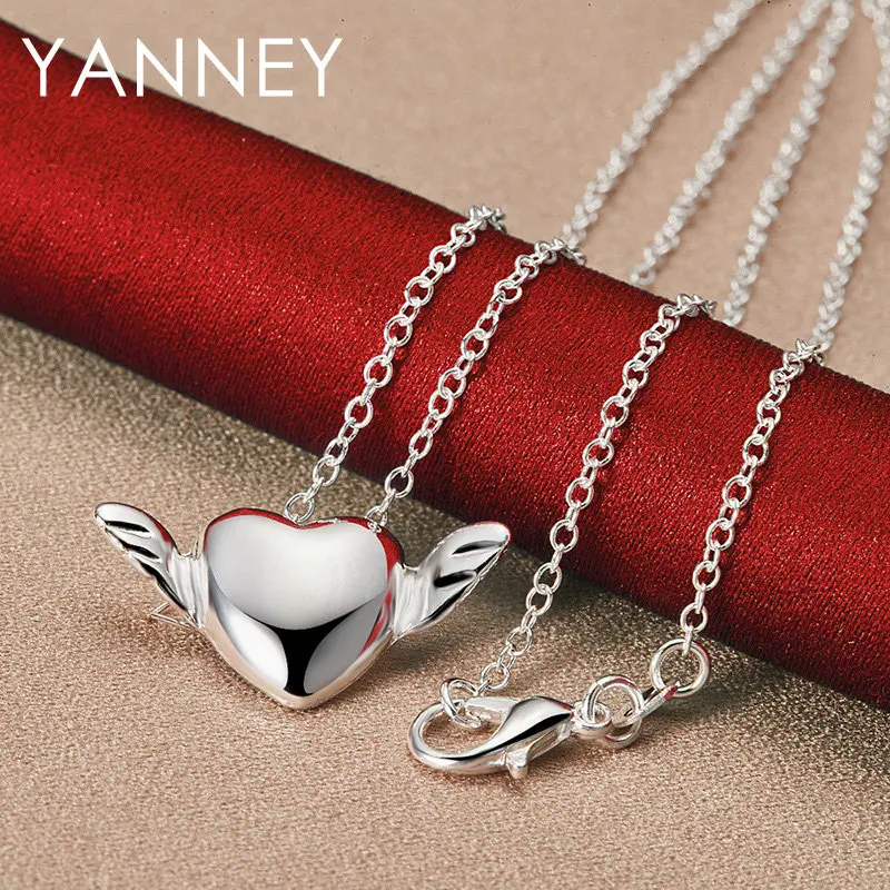 

925 Sterling Silver 16-30 Inches Fine Heart Wings Necklace For Women Fashion Charm Wedding Jewelry Party Favors