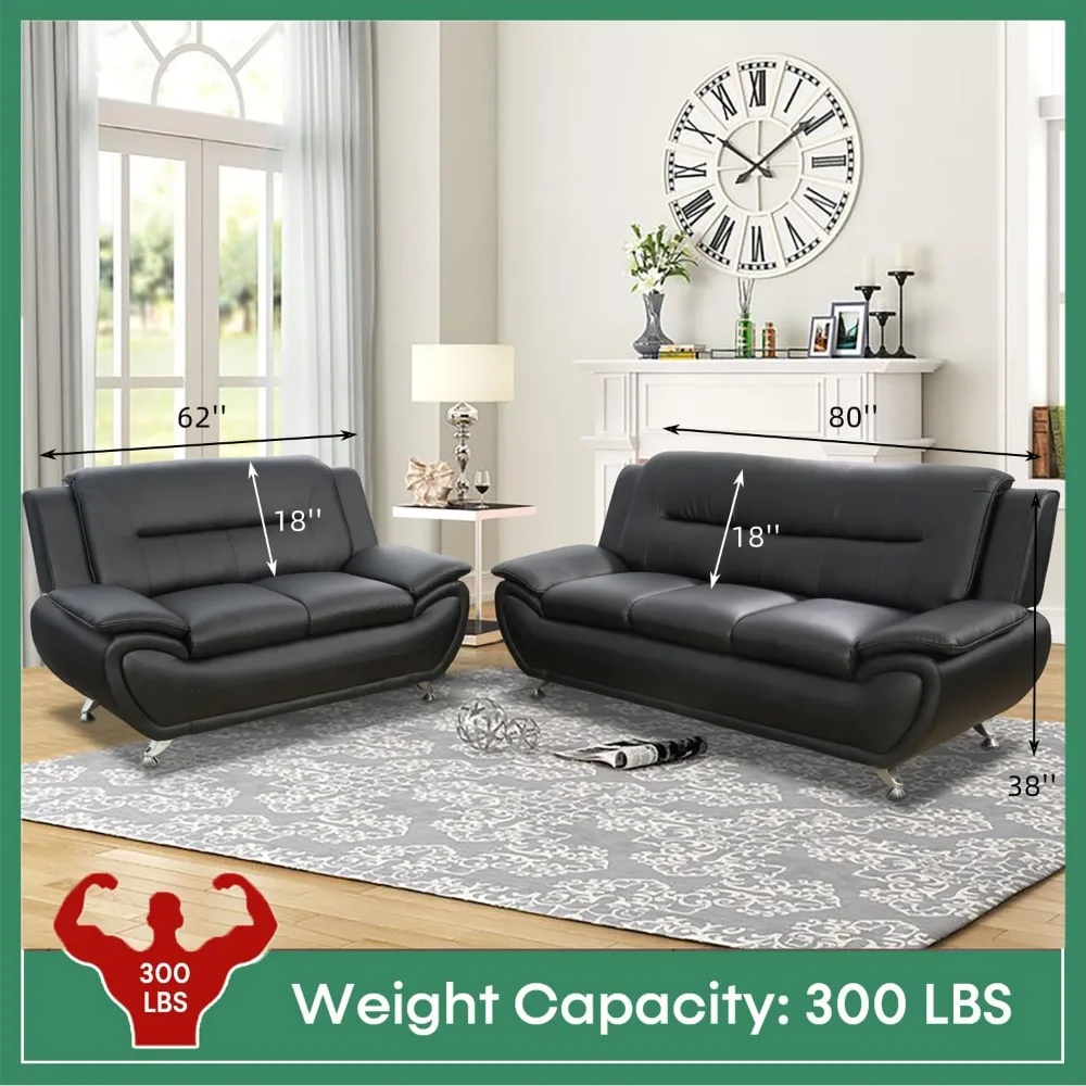 Leather Sofa Set,Sofa and Loveseat Sets for Living Room Furniture Sets, Loveseat and Couch 2-Piece for Living Room/Office image 3