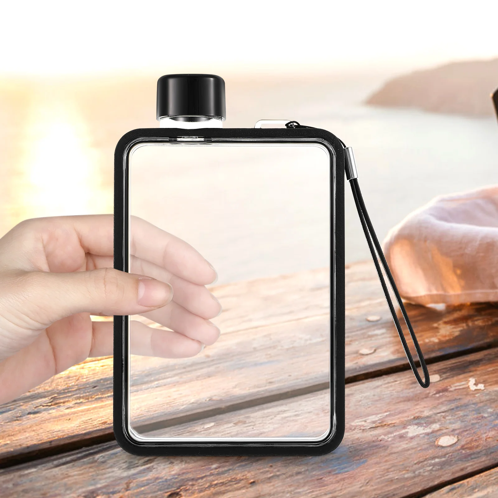 

1pc Portable Sports Water Bottle Flat Leakproof Durable PC Reusable for Hiking Outdoor School Gym Kitchen Bar Use Gift Friends