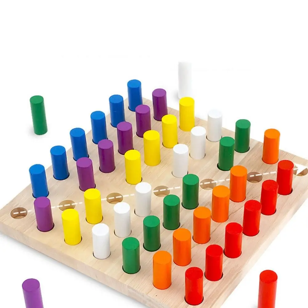 Cor de madeira brinquedos educativos cognitivos plugboard interativo jogo de tabuleiro de correspondência de cores pensamento lógico portátil