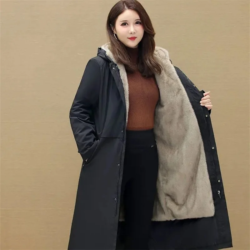 Women Winter Parkas Female High Quality Long Fur Coat Super Thicken Warm Fleece Jacket Removable Inner Plush Fur Overcoat 5XL