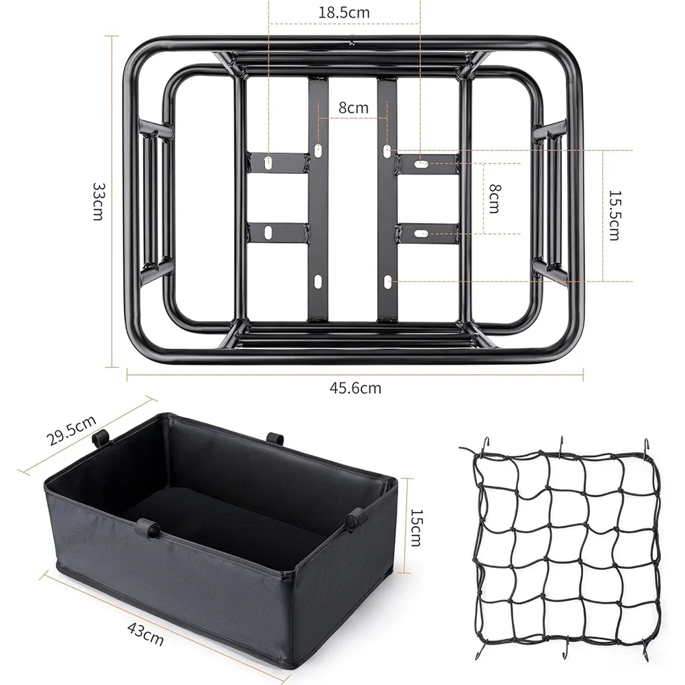 Rear Bike Basket With Waterproof Liner Cargo Net Large Capacity Rear Bicycle Rack Basket Heavy Duty Metal Rear Basket For Ebike