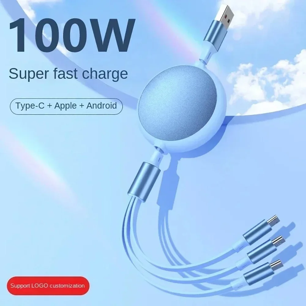 100W 3 In 1 Fast Charging USB Type C Phone Charge Cable For Samsung Huawei Xiaomi Oneplus Oppo Charge Wire Cellphone Accessories
