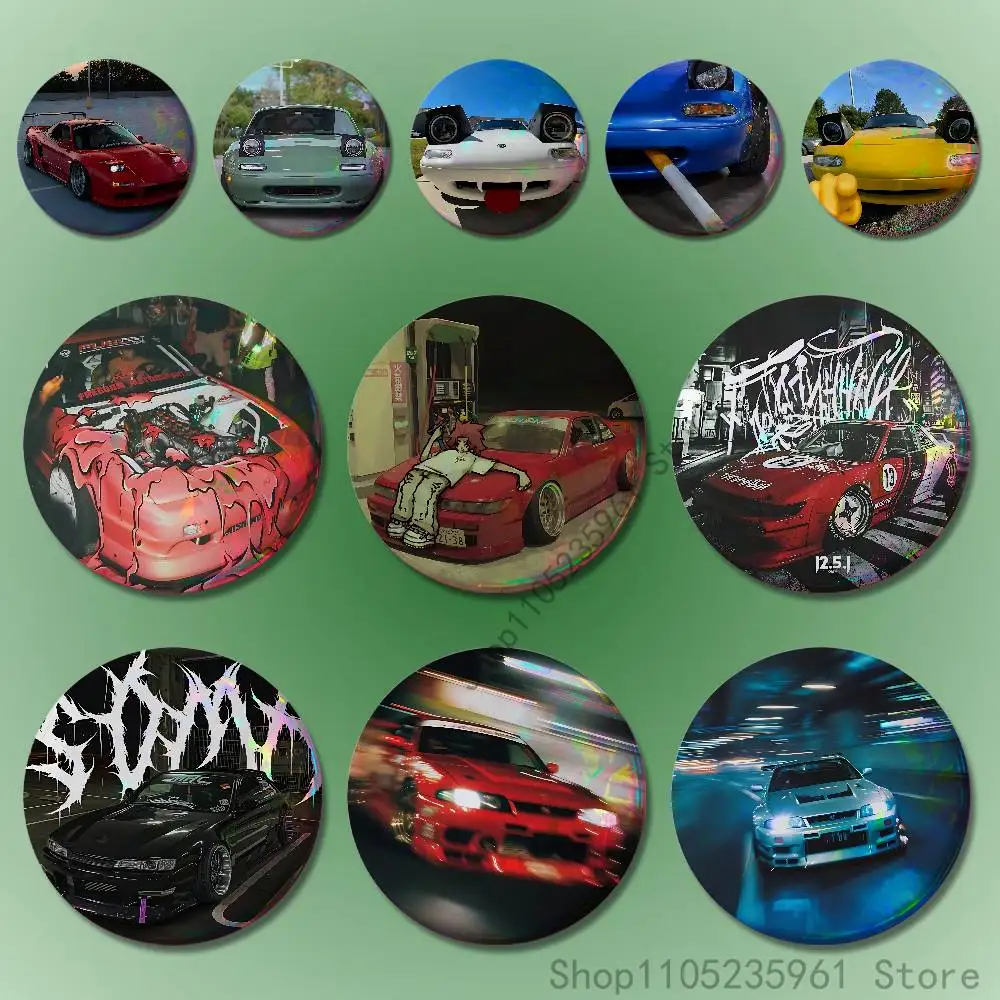

Retro J-JDMS Racing Car Custom Badges 75mm 44mm 25mm Brooch Backpack Hat Pins Accessories Toys Valentine gift
