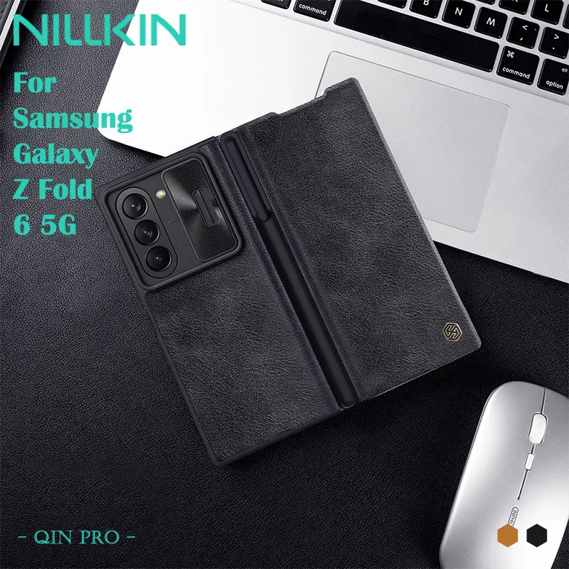 

Чехол NILLKIN Qin Pro из натуральной кожи для Samsung Galaxy Z Fold 6 5G, откидная крышка премиум-класса с раздвижной защитой камеры, слот для карт