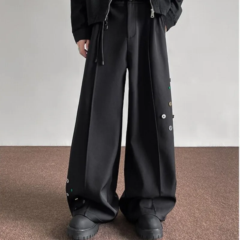 

Повседневные брюки мужские с пуговицами дизайн High Street хип-хоп широкие брюки для мытья полов универсальные повседневные мешковатые брюки в корейском стиле мужские