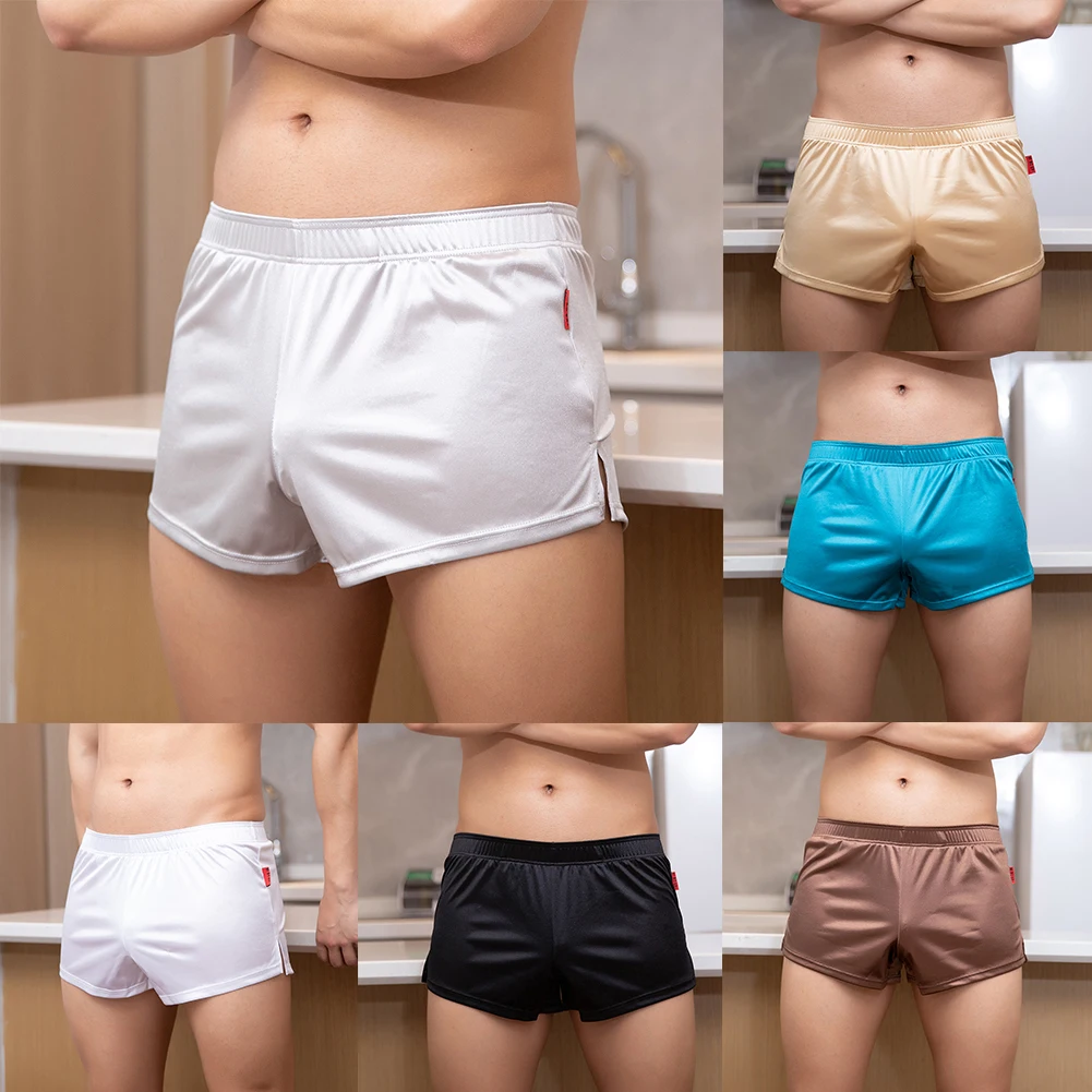 Calcinha masculina roupa interior emagrecimento macio estiramento cetim pijamas boxers shorts cuecas respiráveis calças de salão l ~ 3xl