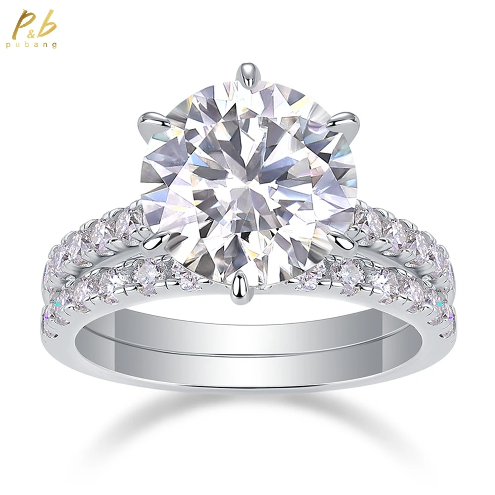PuBang غرامة مجوهرات 925 فضة 3EX VVS1 D اللون قطع مستديرة 11 مللي متر 5CT ريال مويسانيتي الماس الأحجار الكريمة خاتم الخطوبة مجموعات