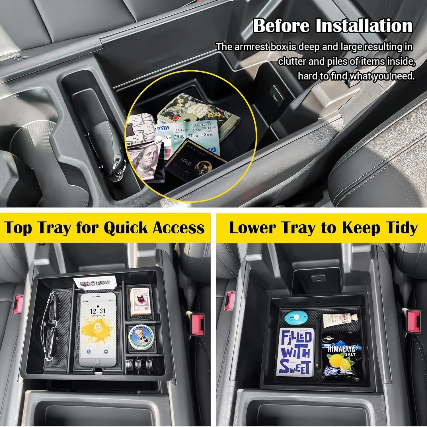 

Tucknbox 2PCS Rear Center Console Organizer Tray For 2024 2025 Chevy Silverado EV Work Truck (WT) & 2024 2025 GMC Sierra EV Box