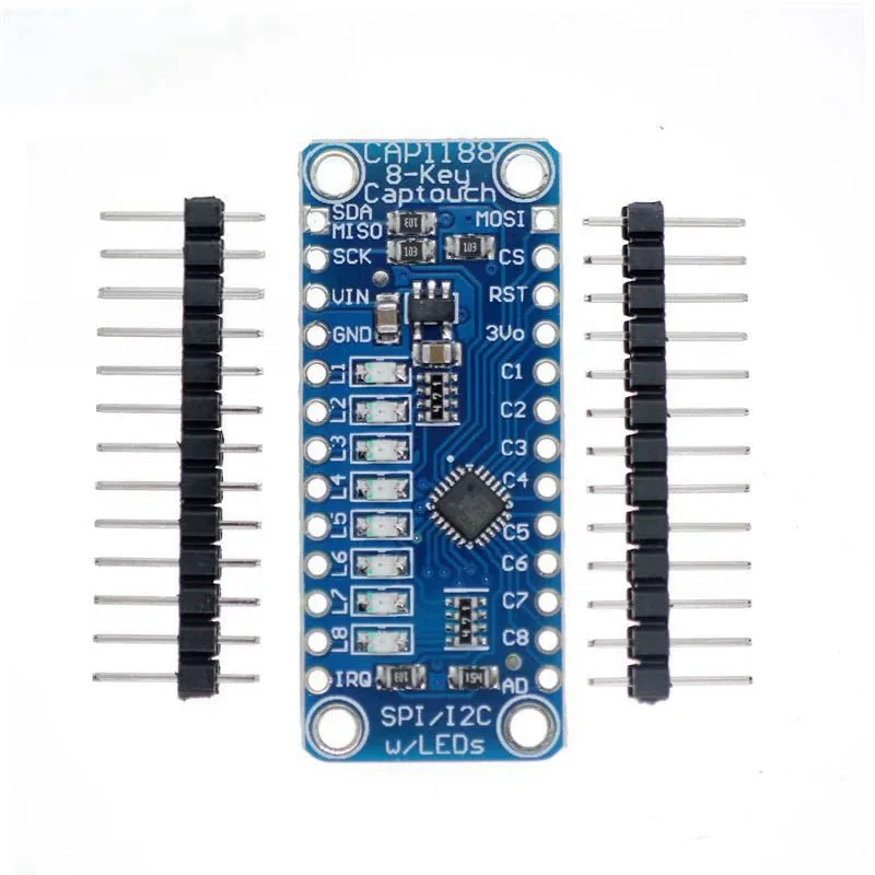 CAP1188 8-Channel Capacitive Touch Sensor Breakout Board I2C SPI Interface with LED Indicators for Microcontroller Development