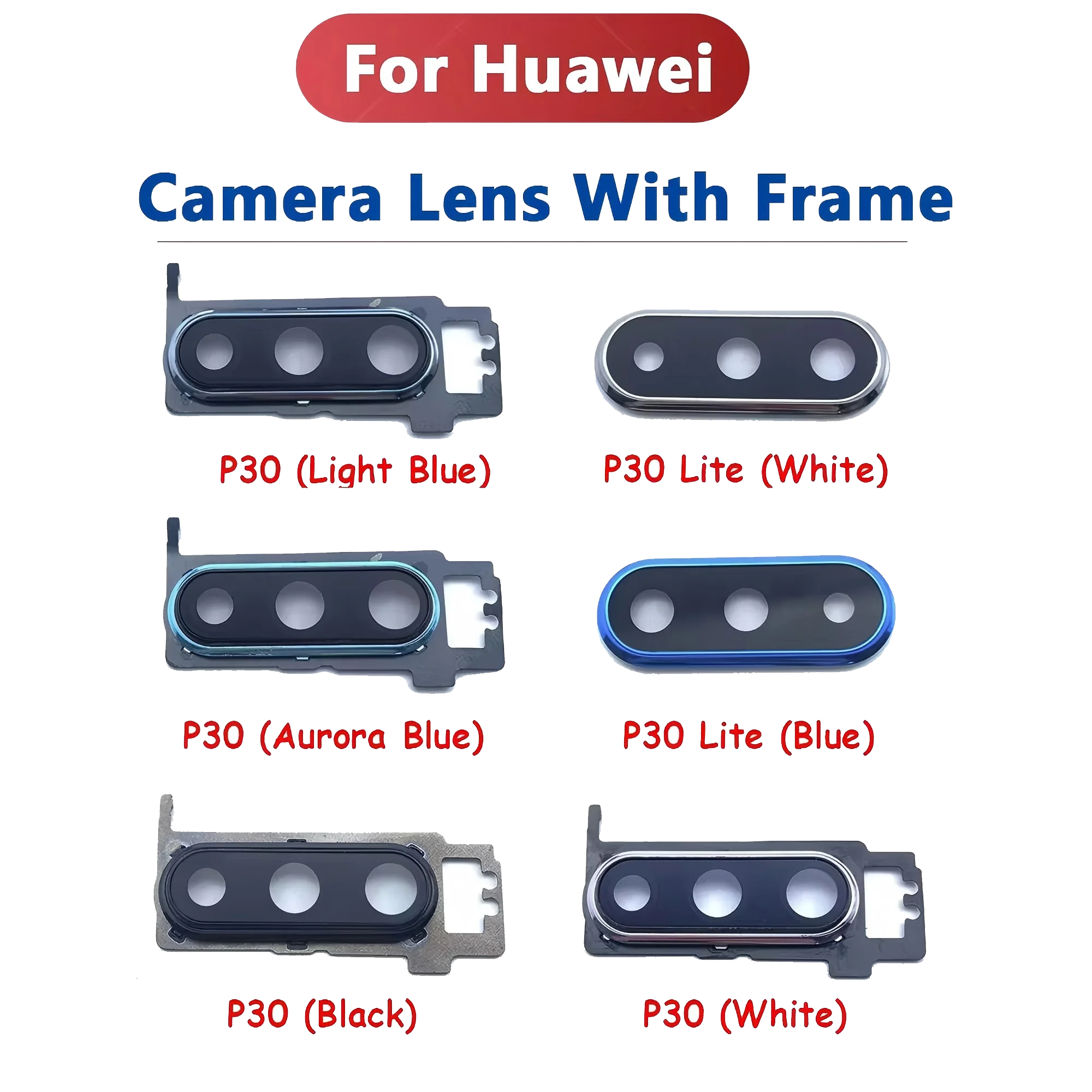 

1Pcs For Huawei P30 P30 Lite P30 Pro Back Camera Lens With Frame With Adhesive Repair Replacement Parts