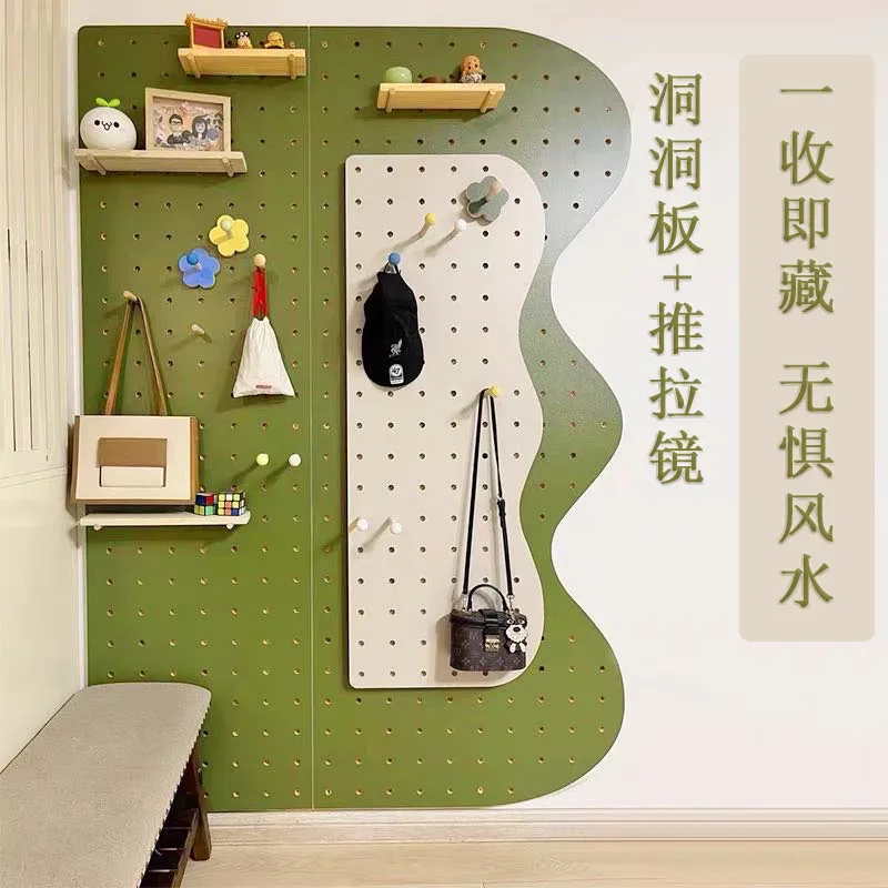 Entrance hole board with mirror, full-length mirror, custom wall panel, solid wood shelf, meter box covering