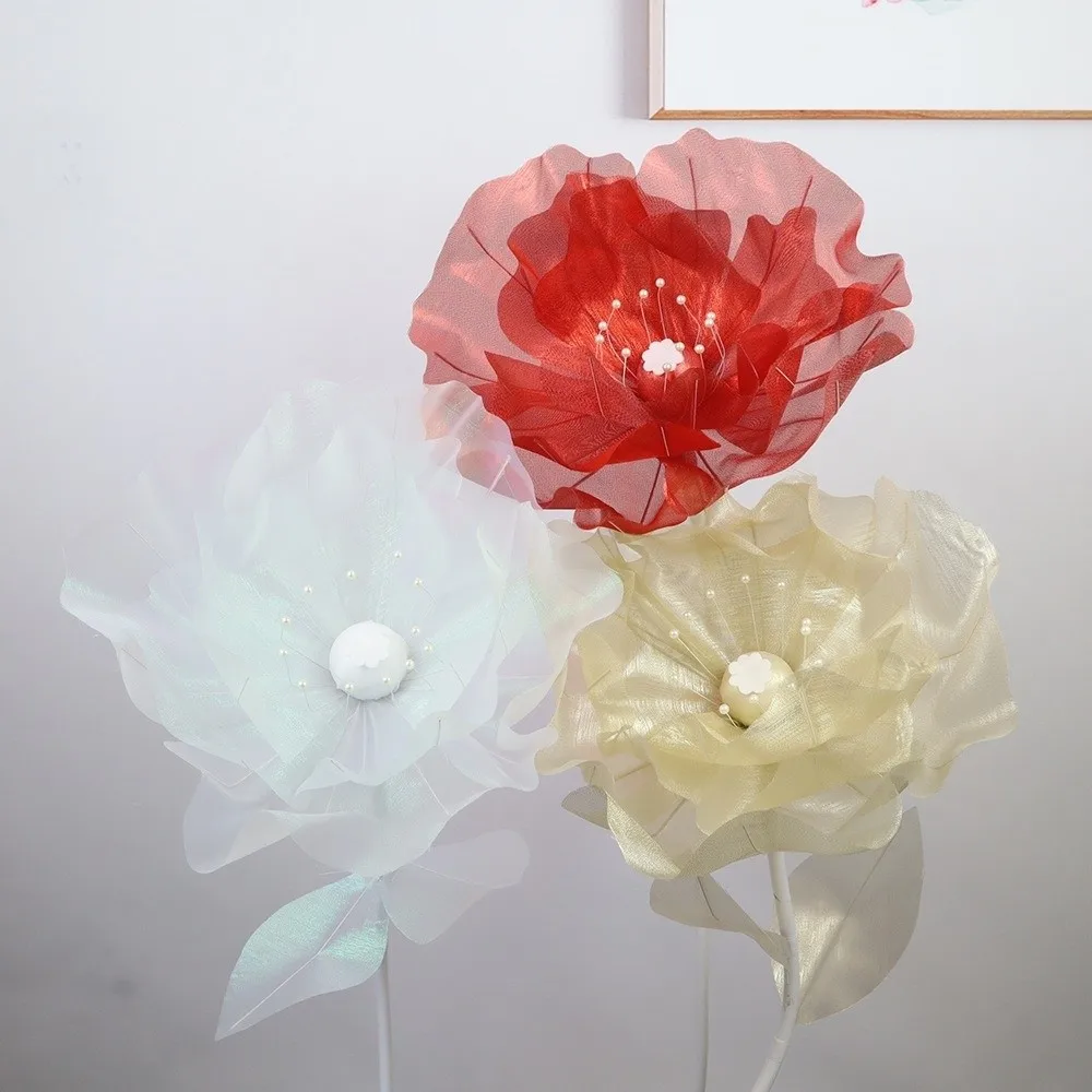 50cm 3D Gauze Artificial Flower Simulation Shimmering Effect Hollow Silk Flower Realistic Vibrant Large Decorative Flower