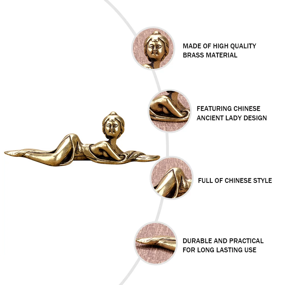 

1Pcs Brass Lady Sculpture Chinese Calligraphy Pen Holder Office Desk Ornament Brush Rest Ancient Style Paperweight