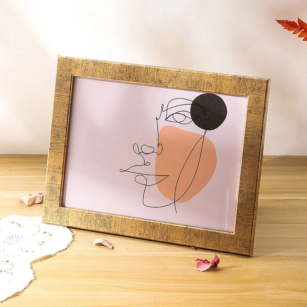 Creative Multi-sizes Photo Frame Wood Silver Gold Photo Stand Accessories Desktop Ornament Jigsaw Frame Office
