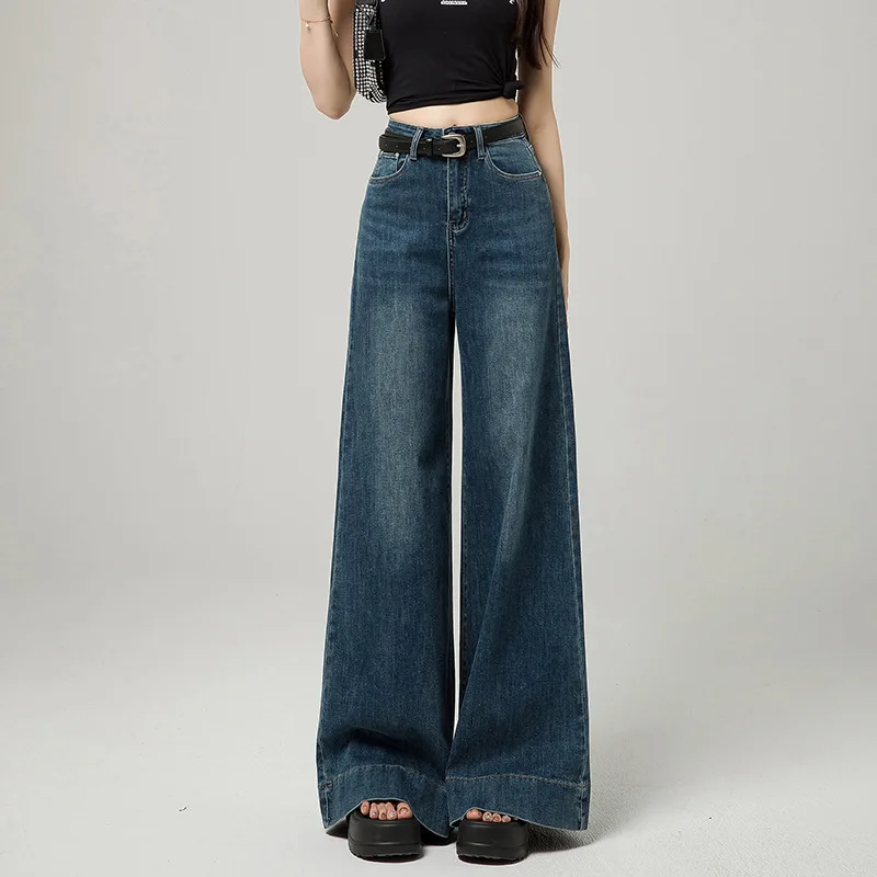 

New Summer Retro Fashion Street Hot Girl Loose Denim Long Pants Skirt with Niche Design, Slimming Floor Hugging Wide Leg Pants