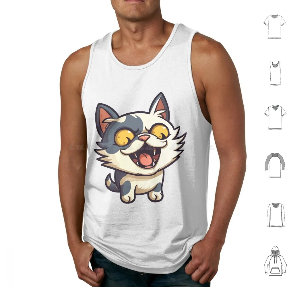 Meeeowww!!! Cute Kitty Tank Tops Print Cotton Cute Cat Illustration Cartoony Cat Design Meowing Cat Art Playful Cat